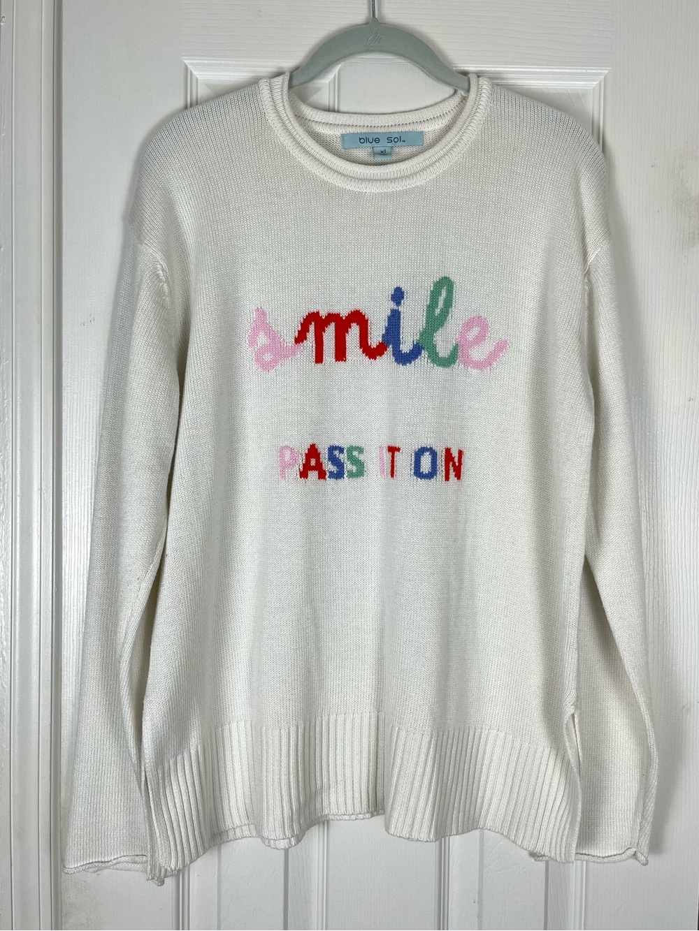 Blue Sol Smile Pass It On Pullover Knit Sweater XL Ultra Cozy Soft